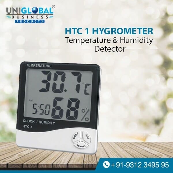 Temperature Humidity Meter Hygrometer Thermometer Time Display Clock HTC-1 LCD 